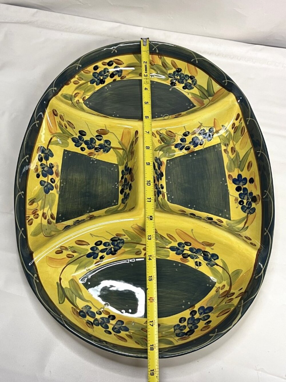 Tabletops Gallery French Provencal 4-Section Serving Platter 19" Hand Painted Ce